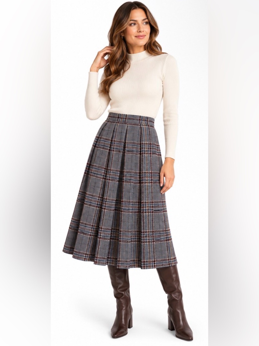 Vintage Pendleton Plaid Pleated Midi Skirt 12 Virgin Wool Made USA